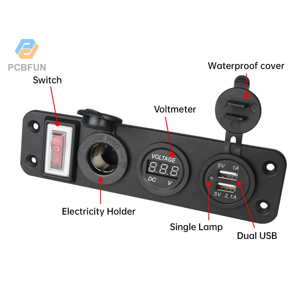 Pcbfun 4 in 1 ซ็อกเก็ตโวลต์มิเตอร์ดิจิทัล LED ความแม่นยําสูง 12~24V สําหรับรถยนต์