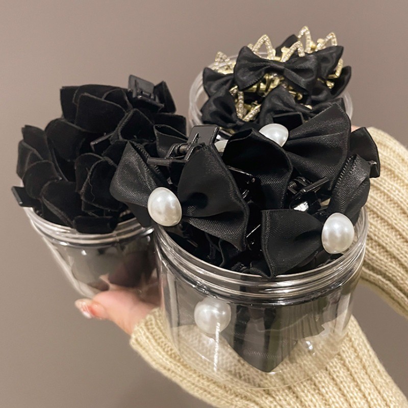 ใหม่ แฟชั่นเกาหลี ฤดูใบไม้ร่วง ฤดูหนาว คู่ กิ๊บติดผม สําหรับผู้หญิง น่ารัก กํามะหยี่ สีดํา โบว์ กิ๊บติดผม เครื่องประดับผม - รูปที่ 7