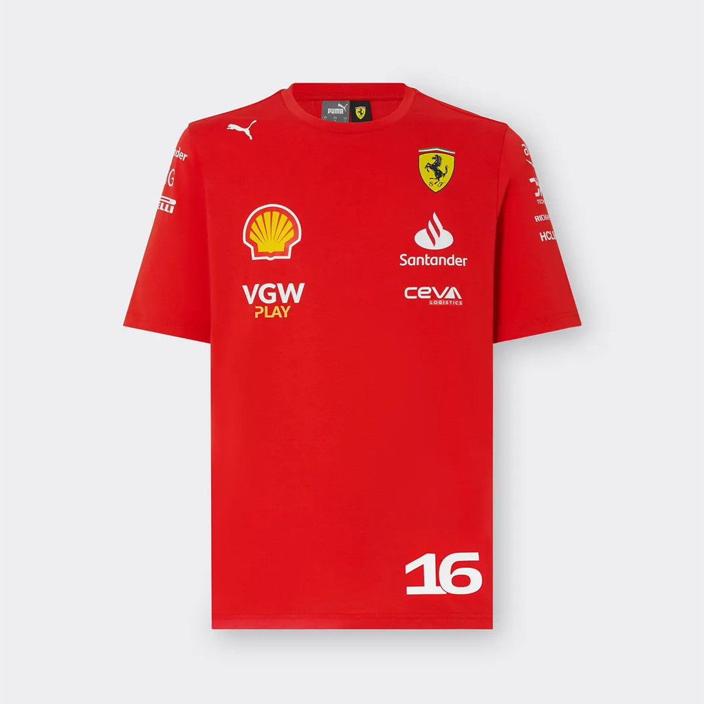 เสื้อยืด Ferrari Team Replica "Leclerc" ปี 2024 เสื้อกีฬาแขนสั้นลําลอง เหมาะกับใส่กลางแจ้ง แฟชั่นสําหรับผู้ชาย