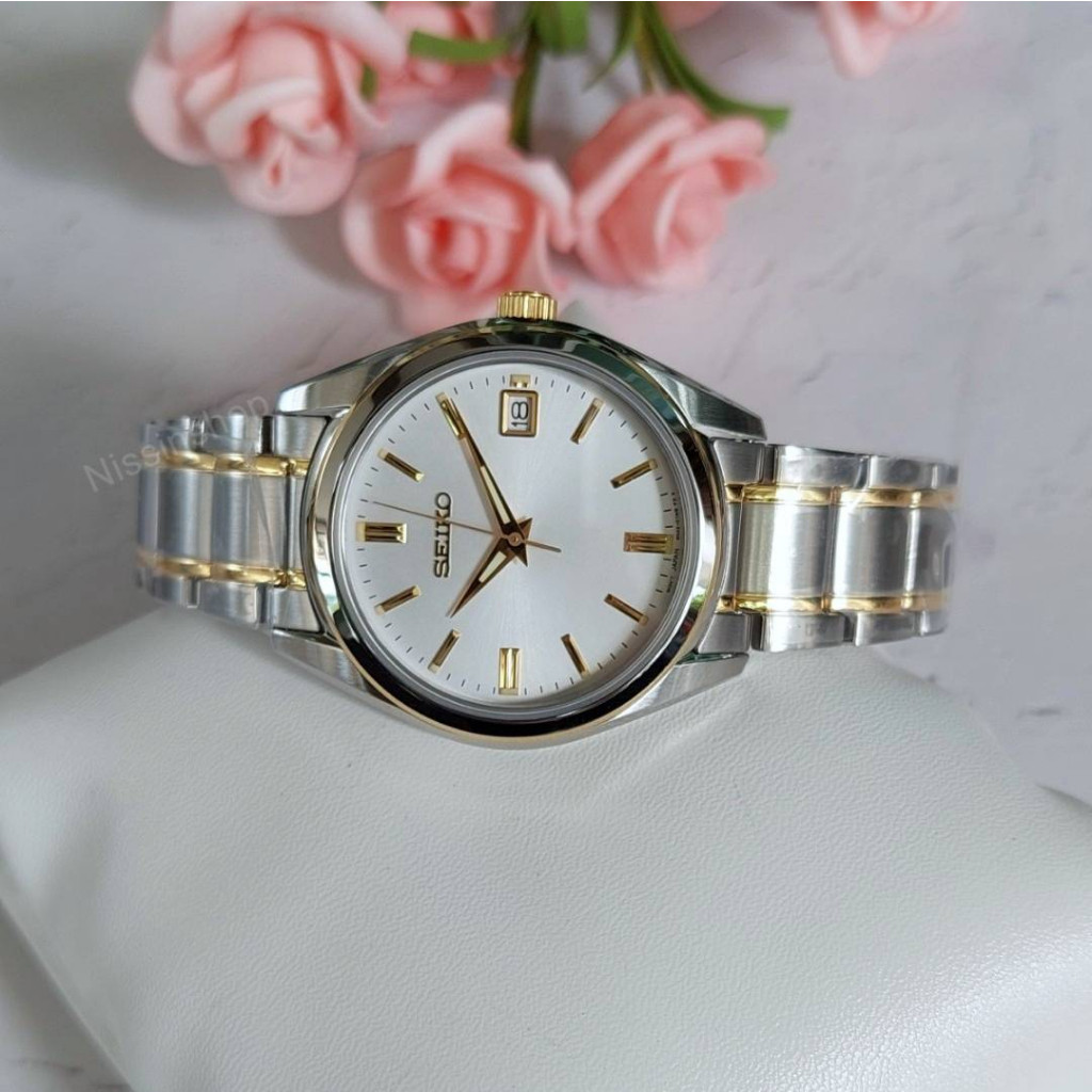 นาฬิกาสายหนัง นาฬิกา Seikoแท้ รุ่น SUR320P1นาฬิกาข้อมือผู้หญิง ระบบ QUARTZ สายแสตนเลส 2 กษัตริย์ ก