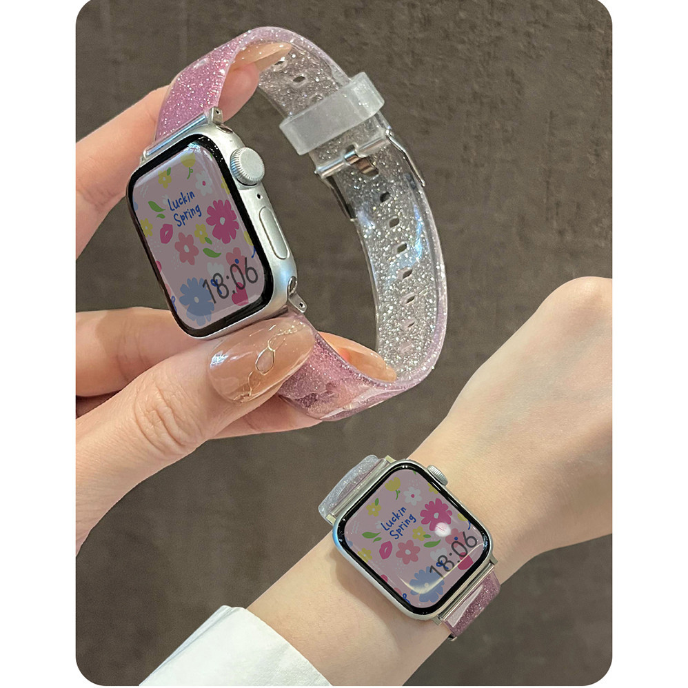 สายนาฬิกาข้อมือซิลิโคนใส แต่งกลิตเตอร์ อุปกรณ์เสริม สําหรับ Amazfit Bip 6 Bip 5 Unity Bip 3 Bip 3 Pro GTS 2 3 4 Mini GTR Mini Amazfit Active GTR 3 4 Bip U Pro Smart Watch
