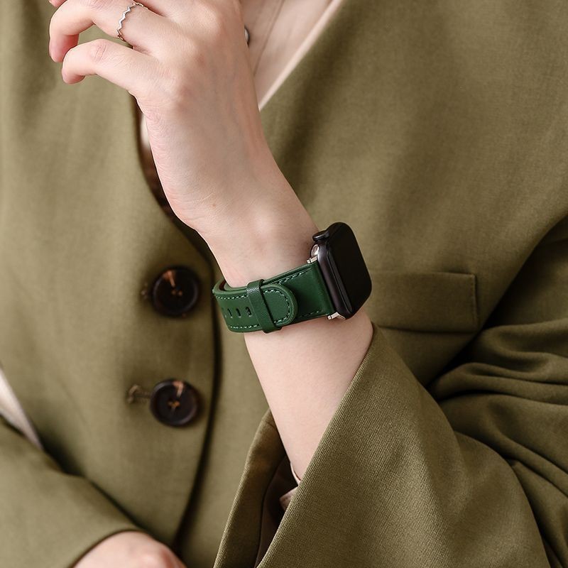 สายนาฬิกาข้อมือหนังแท้ ทรงกลม ขนาดเล็ก สําหรับ applewatch S7 8 iwatch6543 kksjey.th