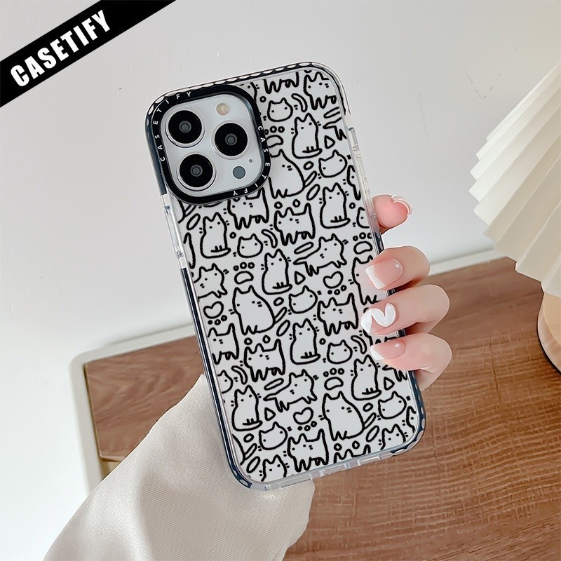 Casetify Artistic Line KittyปลอกสําหรับIPhone 11 14 15 Pro Max 12 13 Miniซิลิโคนใสปกอ่อนX XR XS Max 