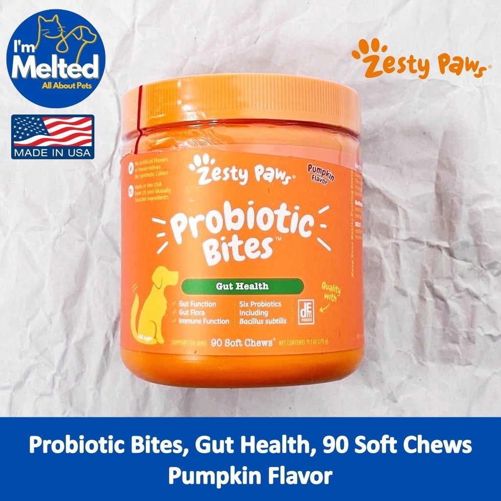 Zesty Paws - Probiotic Bites for Dogs All Ages, Pumpkin 90 Soft Chews รสฟักทอง สำหรับสุนัข ทุกขนาด