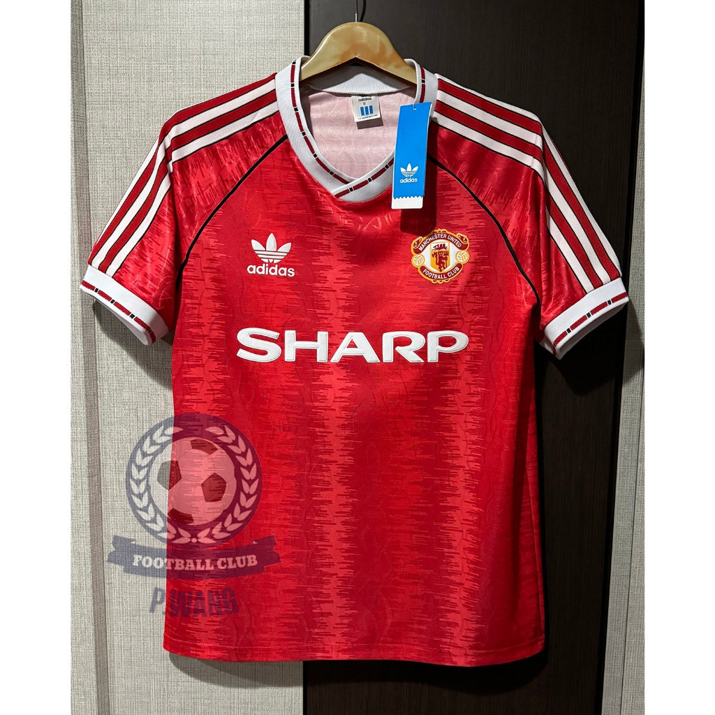 Retro เสื้อฟุตบอลย้อนยุค แมนยู Home 1990 อัดชื่อนักเตะ BECKHAM#7,SCHOLES#18 ,KEANE#16 ,CANTONA#7