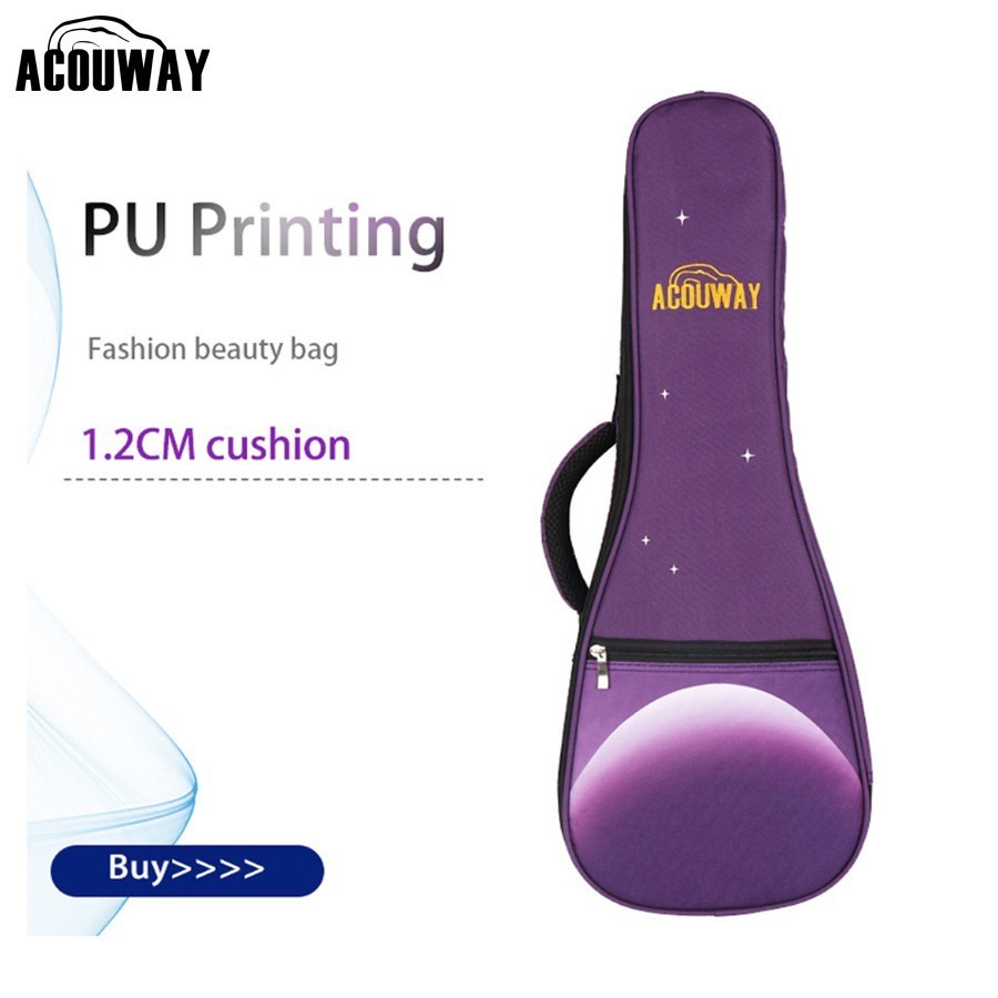 Acouway กระเป๋าอูคูเลเล่ 24 นิ้ว 26 นิ้ว พร้อมแผ่นรอง 12 มม ukulele bag กระเป๋าเป้สะพายหลังกันน้ำหนา  พิมพ์ลาย PU ภาพพระอาทิตย์