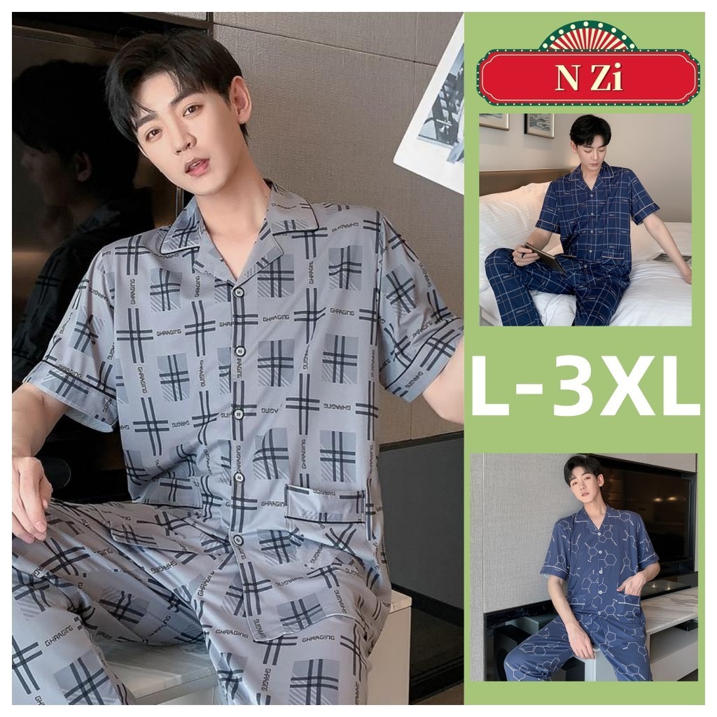 ชุดนอนแขนสั้น ผ้าฝ้าย ทรงหลวม ขนาดใหญ่ สีพื้น แฟชั่นฤดูร้อน สําหรับผู้ชาย ไซซ์ L - 3XL