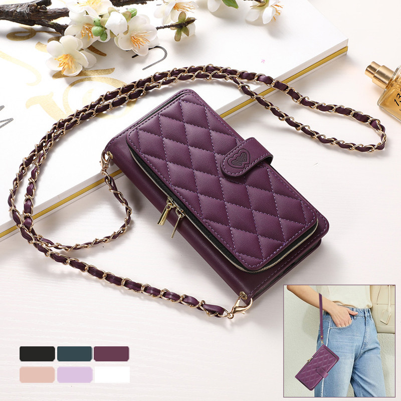 เคสโทรศัพท์มือถือหนัง แต่งซิป พร้อมช่องใส่บัตร และสายคล้องยาว แฟชั่น สําหรับ Samsung F22 A04 A04S M13 M22 M23 M32 S23FE S24 Plus Ultra 4G 5G