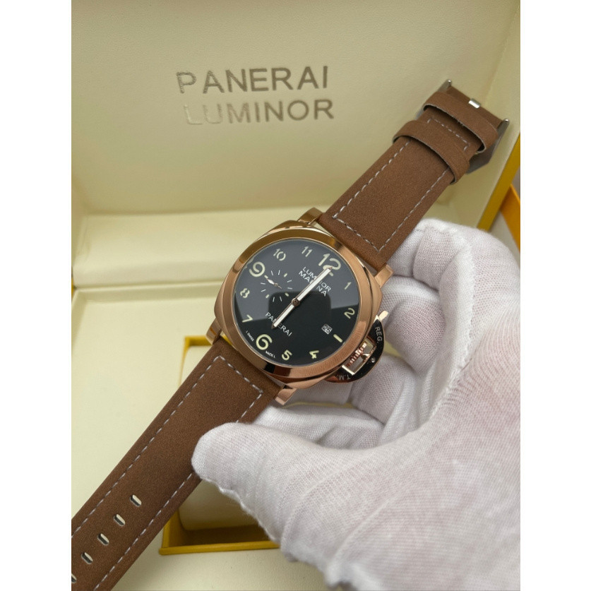 Panerai Panerai Luminor Series 1950 นาฬิกาข้อมือควอตซ์ สายหนังวัวแท้ หน้าปัดสีดํา 44 มม. สําหรับผู้ชาย