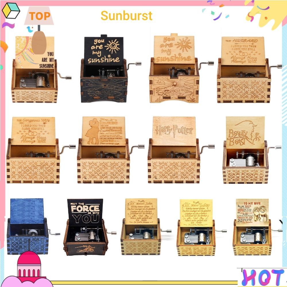 [Sunburst11.th] กล่องดนตรีไม้แกะสลัก สไตล์เรโทร สําหรับของที่ระลึก