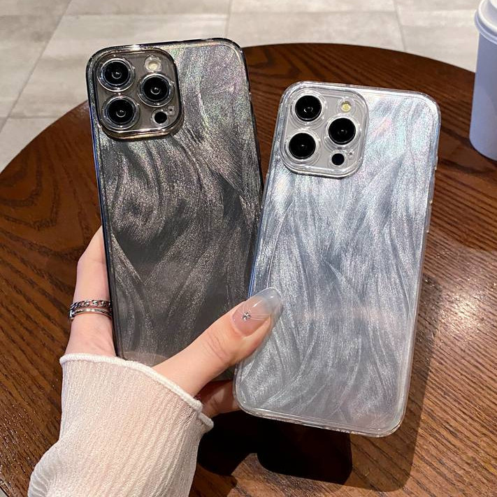 เคสโทรศัพท์มือถือ TPU ลายขนนก สีเงิน สําหรับ iPhone 6S 7 8 Plus XS XR Max 11 12 13 14 15 Pro Max 14 15 Plus Mini
