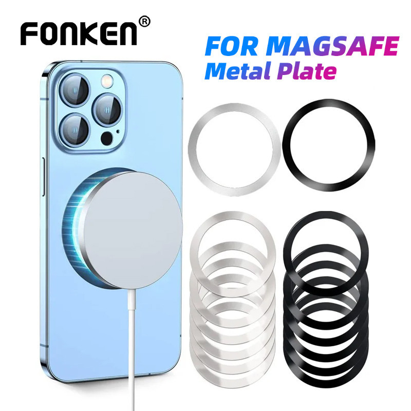 Fonken แหวนแผ่นโลหะสากล สําหรับ Mgsafe ที่ชาร์จไร้สาย แผ่นเหล็ก สติกเกอร์แม่เหล็ก ที่วางโทรศัพท์ในรถ สําหรับ iPh Samsung