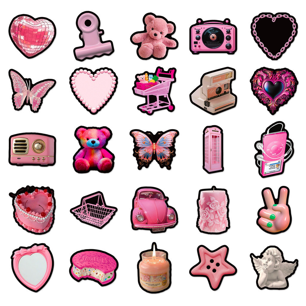 สติกเกอร์ ลายกราฟฟิตี้น่ารัก กันน้ํา สีชมพู สีมาการอง สําหรับติดตกแต่งหมวกกันน็อค จักรยาน ดินสอ 50 ชิ้น