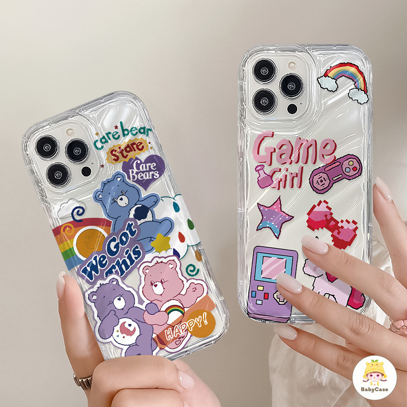 น่ารักการ์ตูนหมีสายรุ้งยูนิคอร์นเคสโทรศัพท์ใสสำหรับ IPhone 11 13 15 12 14 Pro Max XR 6 6s 7 8 15 14 Plus X XS Max