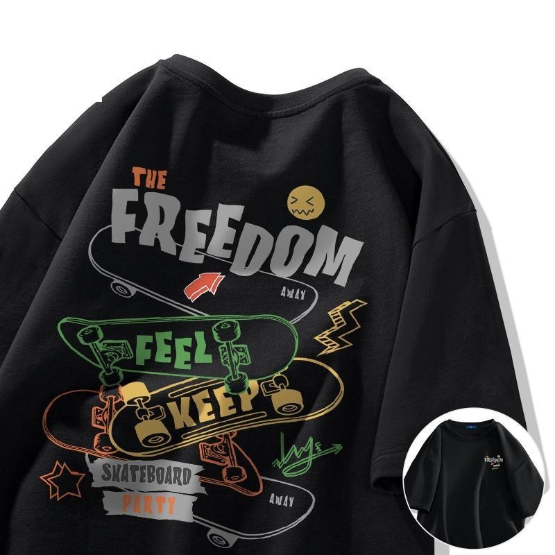 Lucifer （จัดส่งตลอด 24 ชั่วโมง） เกาหลี oversize คอกลม เสื้อยืด CMDXY0410 ผ่อน ผ้าคอตตอน ลายสกรีน ฤดูร้อน สบาย
