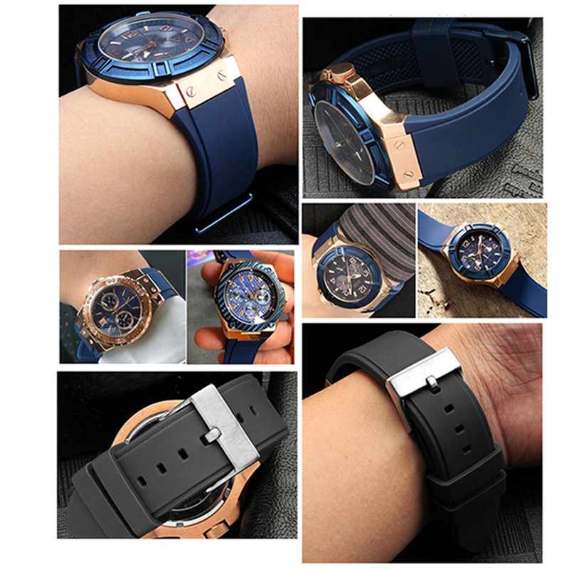 สายนาฬิกาข้อมือยางซิลิโคน กันน้ํา สีฟ้า สีดํา 22 มม. สําหรับ Guess W0247G3 W0040G3 W0040G7