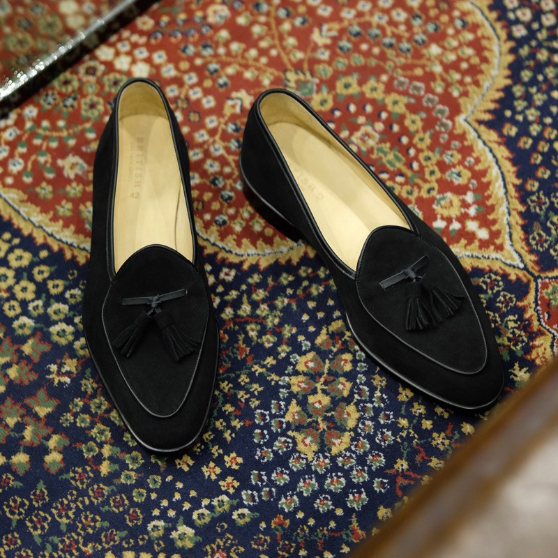 รองเท้าเซฟตี้ พร้อมส่ง British รองเท้าหนัง Tassel Belgian Loafer Shoes Suede (Black)