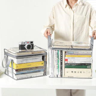 กระเป๋าเก็บหนังสือ แบบใส กล่องใส่ของ เก็บหนังสือ มีซิป กันฝุ่น แบบพกพา ซ้อนได้ สําหรับนักเรีย