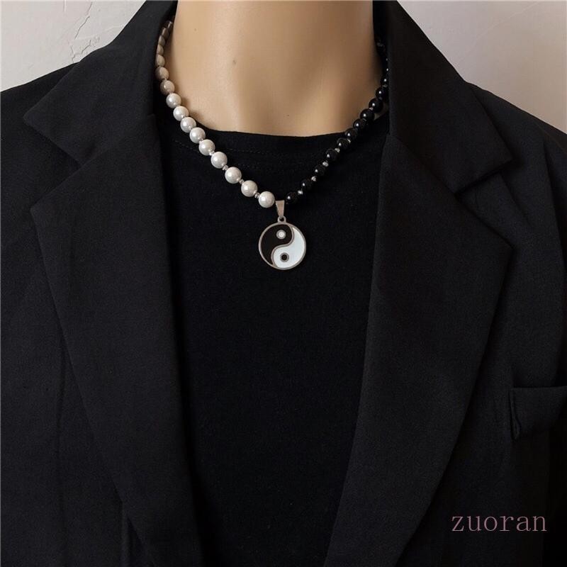 Zuo สร้อยคอโซ่ จี้ลูกปัดไข่มุก หยินหยาง ไท่จี แปดแฉก เรียบง่าย สําหรับวันแม่