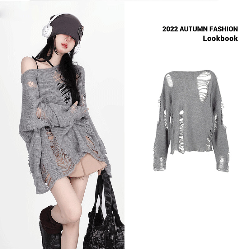 Xiao Niche เสื้อกันหนาวแขนยาวลําลอง ผ้าขนแกะถัก ทรงหลวม แฟชั่นฤดูใบไม้ร่วง สําหรับผู้หญิง PT0C