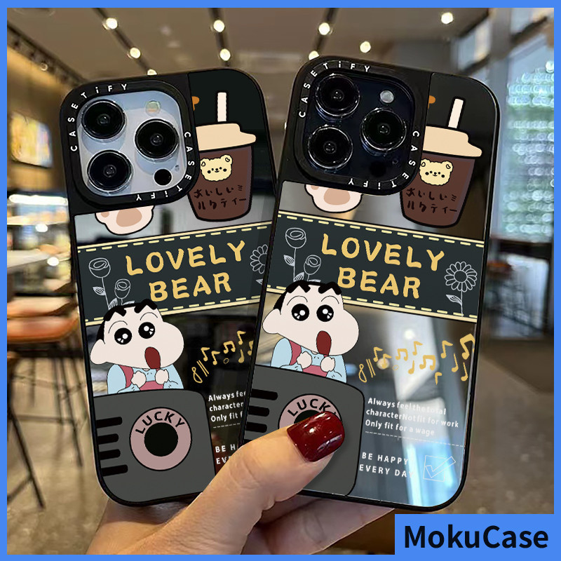 เคสไอโฟน 15/14/13/12/11 Pro max น่ารัก Milk Tea Crayon Shin-chan กระจกเงา Compatible Case iPhone 11,12,13,14,15,16,11PM,12PM,13PM,14PM,15PM,16PM,16Plus,X/Xs, XR,7 +,8Plus