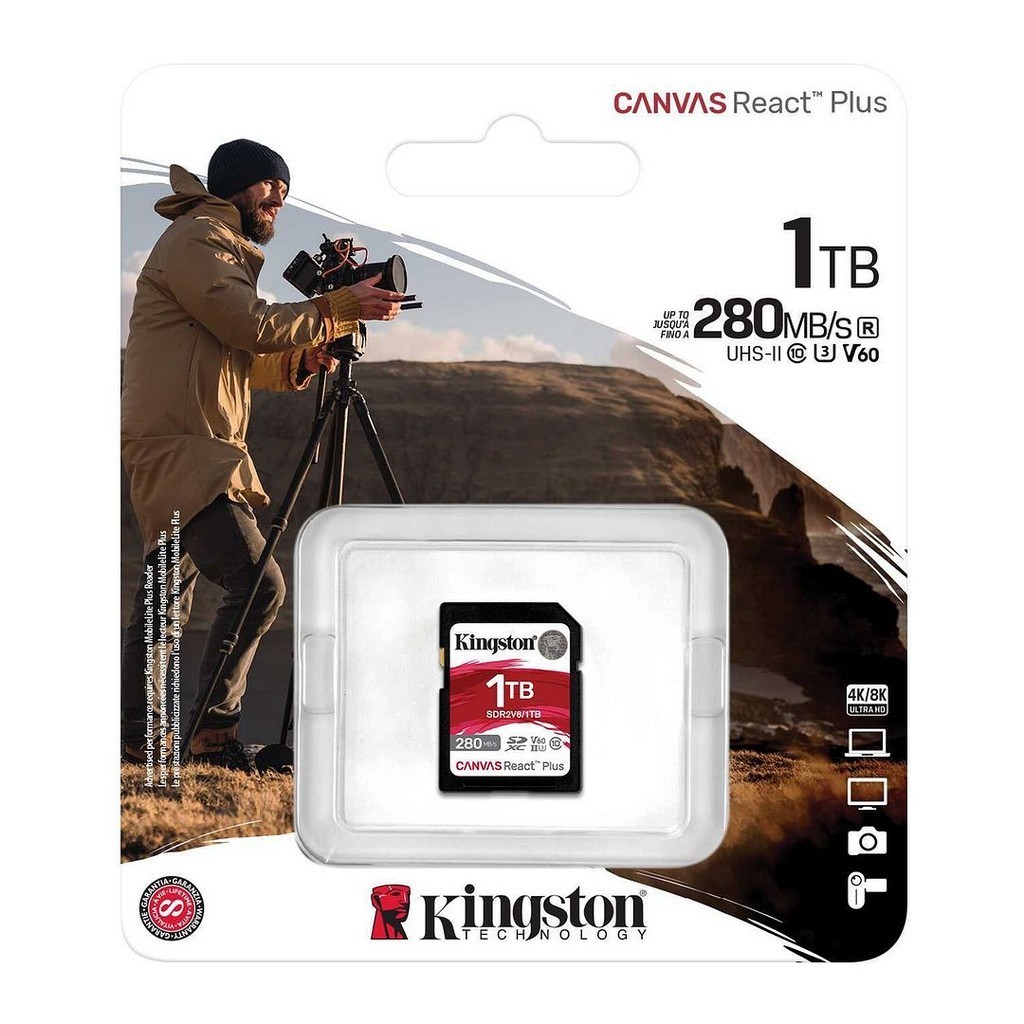 Kingston SDR2V6/1TB Canvas React Plus V60 UHS-II SDXC Memory Card (R:280MB/s)
