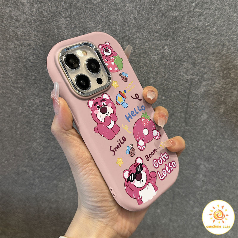 แว่นกันแดดการ์ตูนหมีสตรอเบอร์รี่เคสโทรศัพท์กรอบไฟฟ้า ไอโฟน11 For iPhone11 12 13 14 15Pro MAX X XS XR XS 6 7 8Plus SE2020