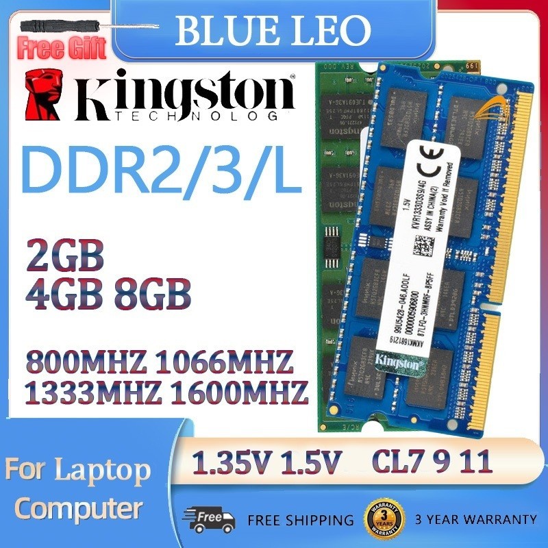Kingston หน่วยความจําแล็ปท็อป 2GB 4GB 8GB RAM DDR3 DDR3L 1333Mhz 1600MHz DDR2 800Mhz PC2 PC3 6400S 10600S 12800S 12800