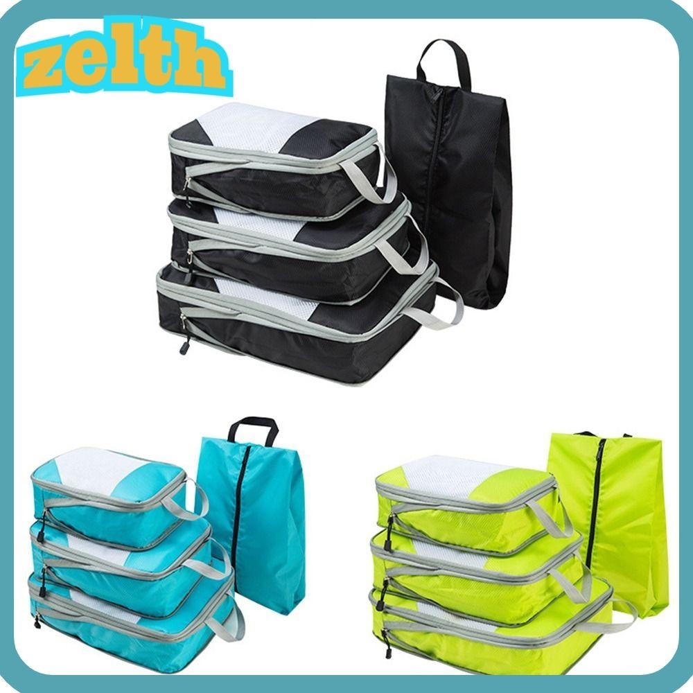 Zelth 4 ชิ้น / เซต กระเป๋าเดินทาง จัดระเบียบ กันน้ํา ความจุขนาดใหญ่ บีบอัด บรรจุกระเป๋าถือ แบบพกพา กระเป๋าเดินทาง พับได้ กระเป๋ารองเท้า เรียบง่าย