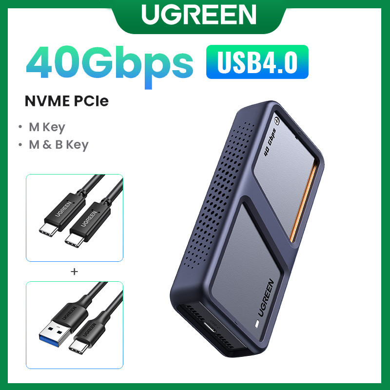 Ugreen เคสอลูมิเนียม 20Gbps 40Gbps M.2 NVMe พร้อมพัดลมระบายความร้อน กันตก SSD USB 4.0 USB 3.2 Gen2 M.2 Enclosure รองรับคีย์ M B+M ขนาด 2280 2260 2242 2230