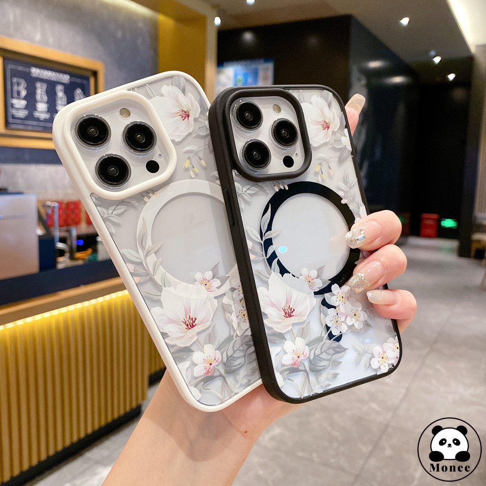 เคสโทรศัพท์มือถือ ซิลิโคนใส แม่เหล็ก ลายดอกไม้ สร้างสรรค์ สําหรับ iPhone 15 14 13 12 11 Pro Max