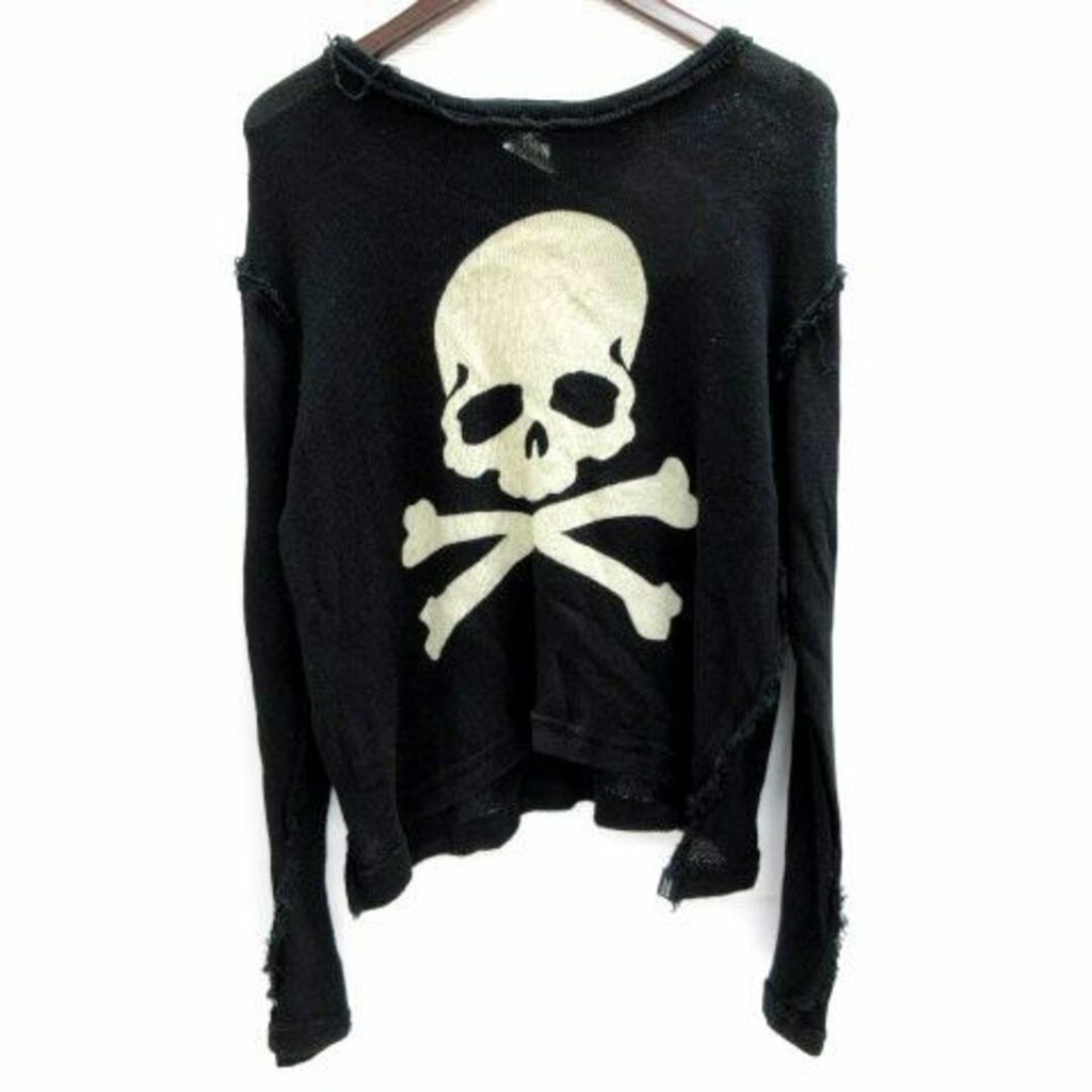 Mastermind Sweater Low Gauge Knit Skull Cut Off S Black Direct from Japan Secondhand