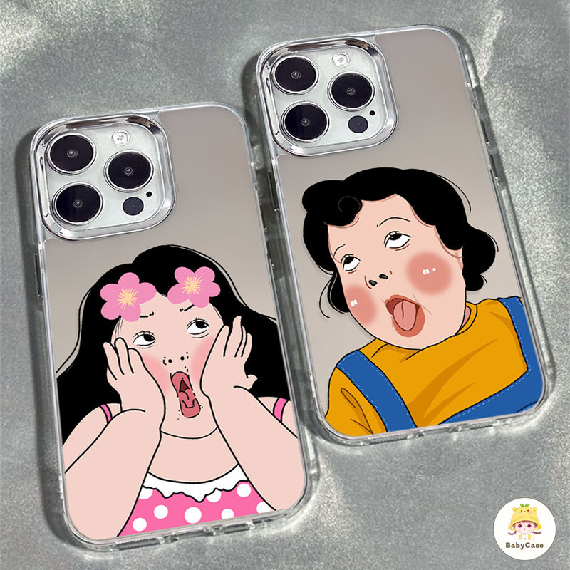 หรูหราชุบเลนส์โลหะน่ารักตลกสาวเคสโทรศัพท์เข้ากันได้สำหรับ IPhone 11 XR 15 13 12 14 Pro Max 7 8 Plus X XS Max SE
