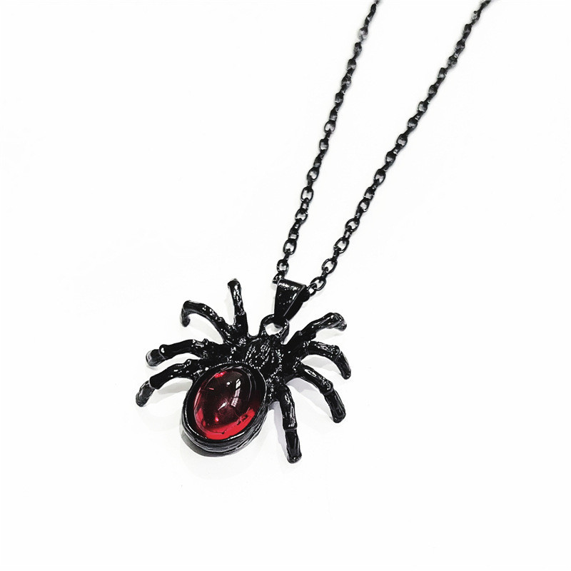 Dark Gothic Y2K Niche Spider สร้อยคออัญมณีสีแดงเข้มจี้ Punk Rock ฮาโลวีน cos เครื่องประดับ
