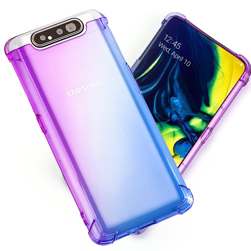 เคสโทรศัพท์มือถือแบบนิ่ม โปร่งแสง ไล่โทนสีรุ้ง สําหรับ Samsung Galaxy A80