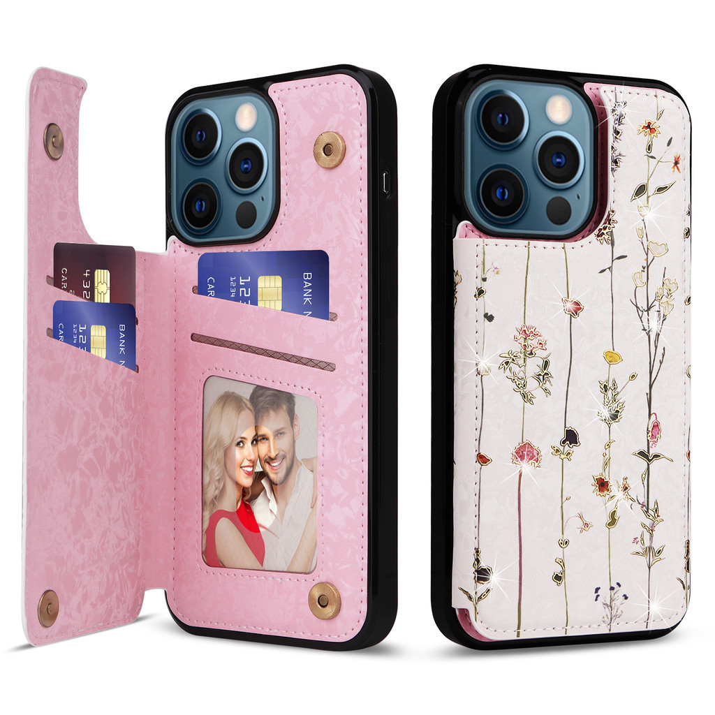 เคสไอโฟน Case for iPhone 15 11 12 13 Pro Max 14 7 8 Plus SE 2020 2022 SE2 SE3 X XR XS เคสโทรศัพท์มือถือหนัง PU TPU แบบนิ่ม ลายดอกไม้ พร้อมช่องใส่บัตร เคสโทรศัพท์หนังฝาพับพร้อมช่องใส่บัตรสําหรับ Flower Leather Flip Cover Wallet With Card Slots เคสหนัง