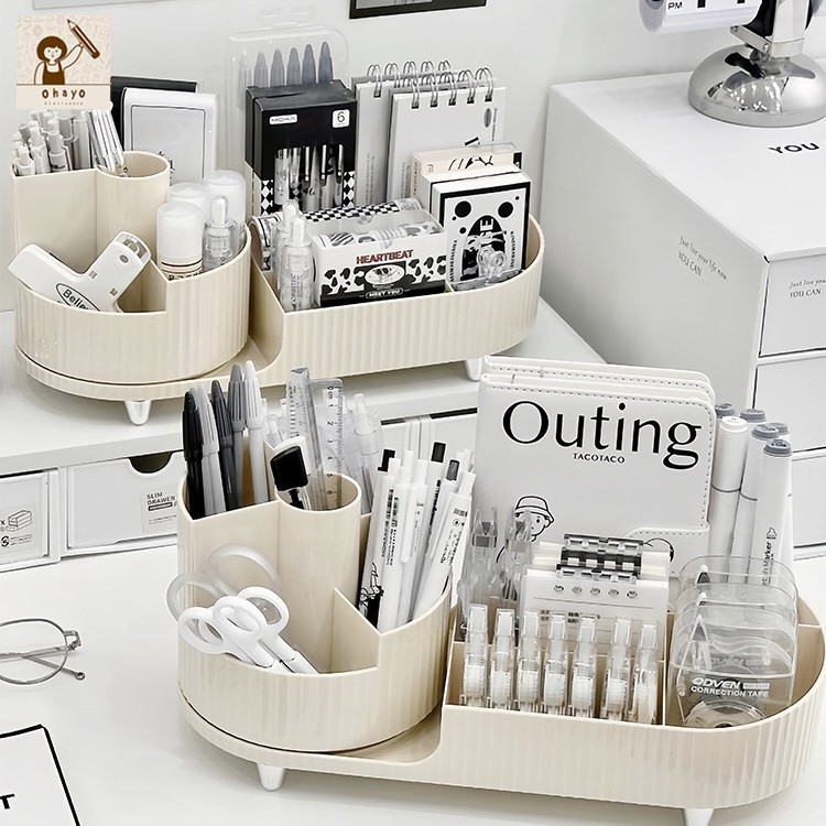 ohayo กล่องเก็บของอเนกประสงค์ หมุนได้ 360 องศา กล่องใส่ปากกาตั้งโต๊ะ อุปกรณ์การเรียน