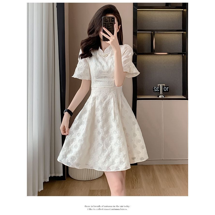 【Crush Molly】 2024 Summer New New Chinese Style Short White Cheongsam Dress Small Slimming Short Skirt Women's Summer White Skirt