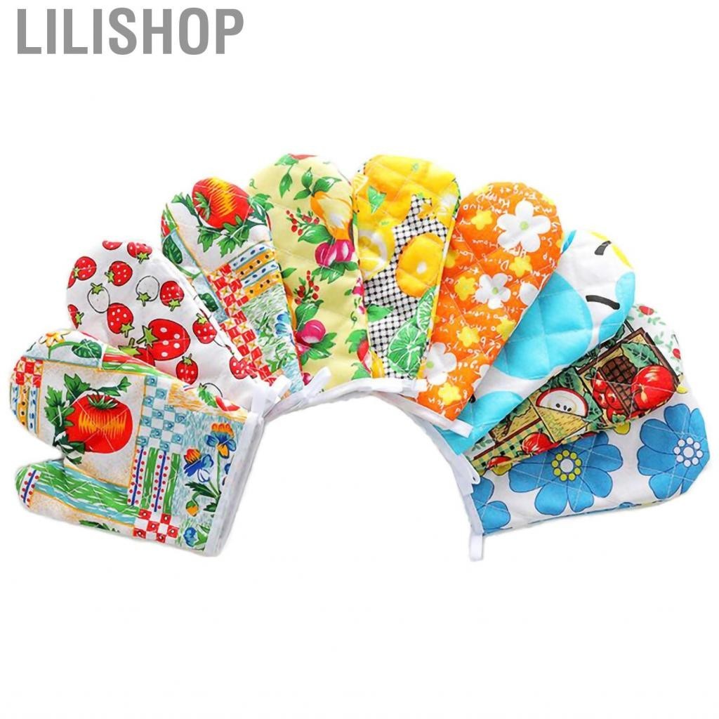 Lilishop Oven Gloves Polyester Cotton Material Printed Pattern Lanyard Design Cooking Microwave Mitts for Kitchen