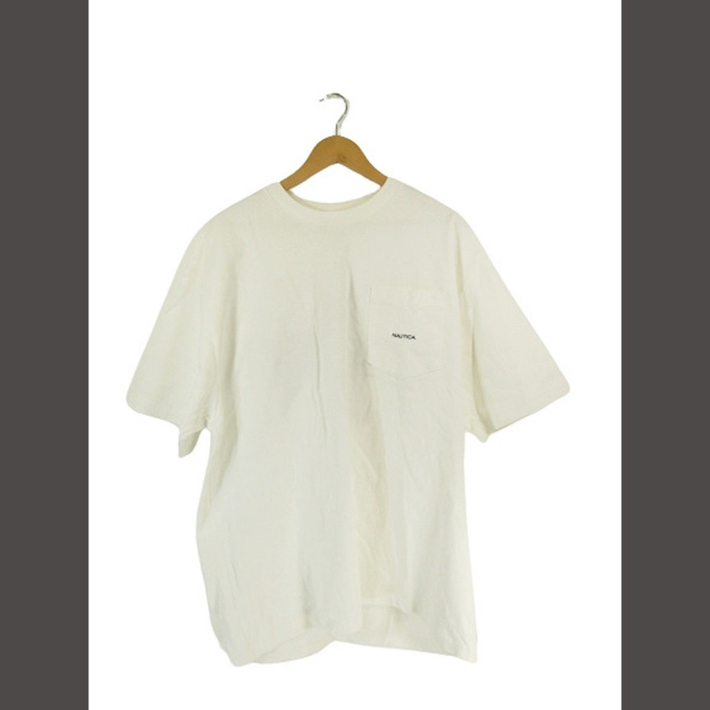 Nautica Nautica T-shirt, Short Sleeve, Round Neck, One Point, Chest Pocket, White Direct from Japan Secondhand
