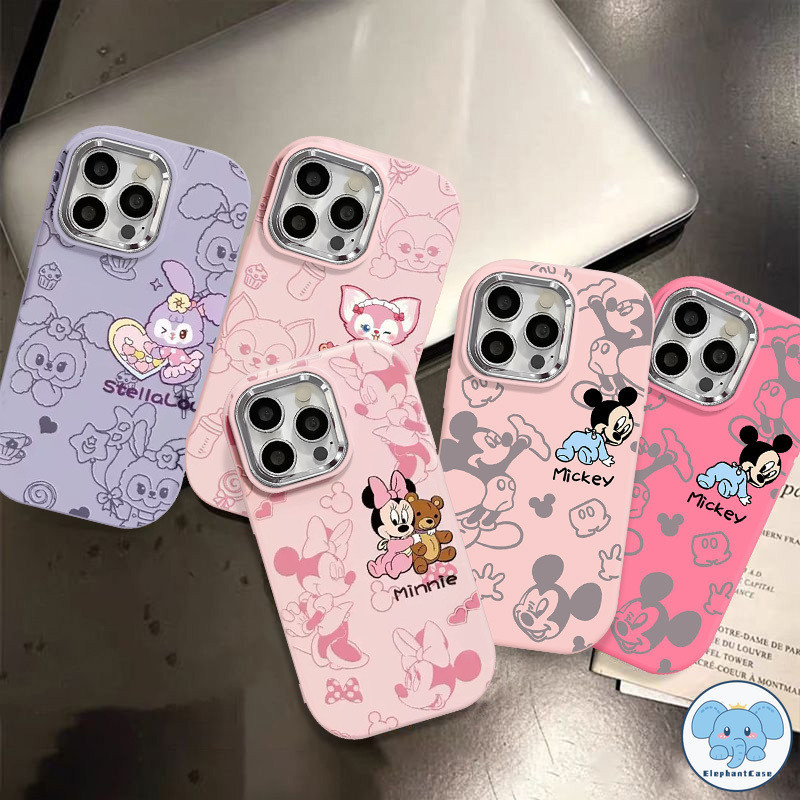 น่ารักมิทช์มินนี่ LinaBell คู่ลูกอมสีหรูหราชุบเลนส์กรอบเงาปก iPhone 11 15 13 7Plus XR 14 12 Pro Max 7 8 Plus X XS Max SE