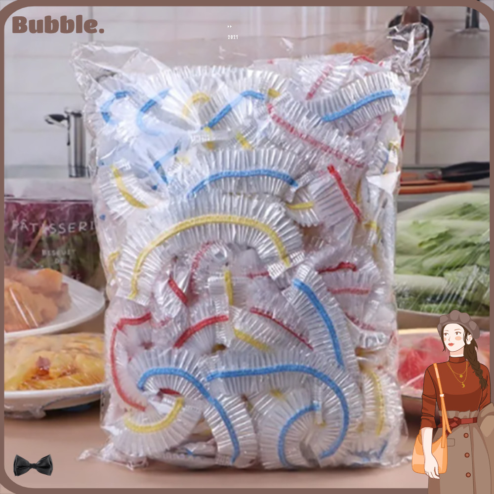 Bubble 100 ชิ้นห่อพลาสติก, ปากยืดหยุ่นสด-เก็บฝาครอบอาหารแบบใช้แล้วทิ้ง, ฝาปิดอาหารยืดหยุ่นสีขาว Cling ฟิล์มสําหรับผักผลไม้