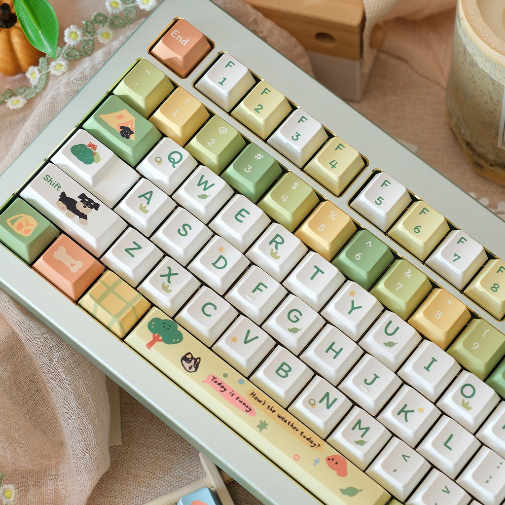 Glamping Keycaps ชุดปุ่มกดธรรมชาติโปรไฟล์เชอร์รี่ PBT สีเขียวสําหรับคีย์บอร์ดเชิงกล