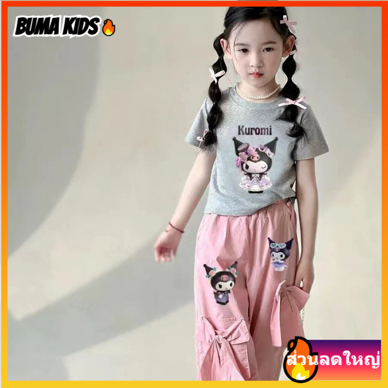 BUMA KIDS🔥ยีนส์โบว์ใหม่สำหรับเด็ก กางเกงขากว้างฤดูร้อนสำหรับเด็ก