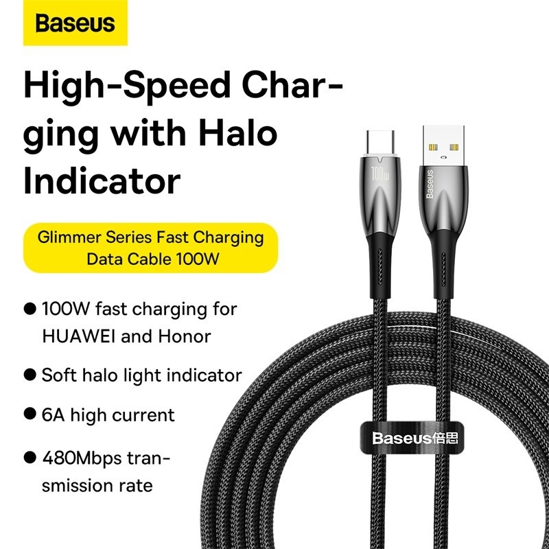 Baseus Cable PD Charging 100W Glimmer Series Fast Charging Data Cable USB to Type-C 100W 1m