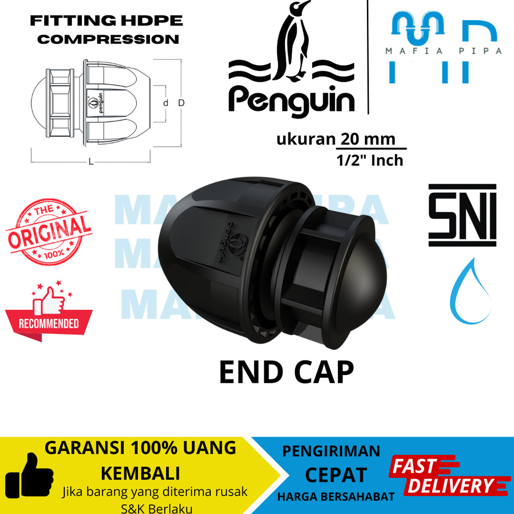 ข้อต่อฝาท้าย HDPE / HDPE Dop 20mm ~ 1/2"