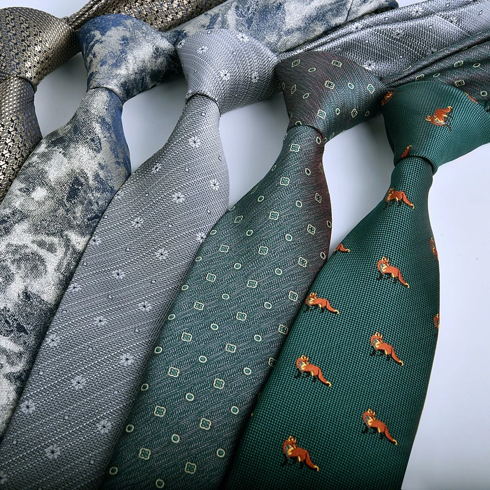เน็คไทผู้ชายธุรกิจอย่างเป็นทางการดอกไม้ขนาดเล็ก 7.5 ซม. - 8 ซม. พิมพ์ลายปกครองมืออาชีพลายสีเขียว