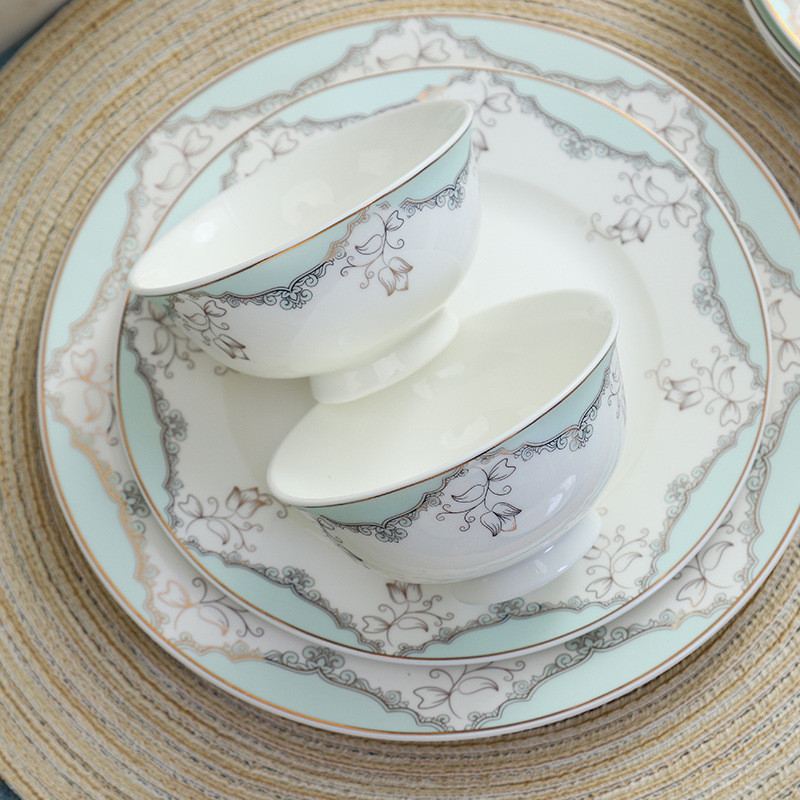 ! #@ Ceramic Tableware Set European Bone China Bowl Dish &amp; Plate Jingdezhen Ceramics