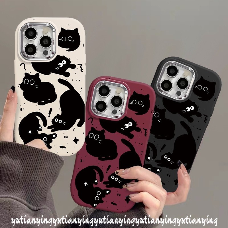 เคสโทรศัพท์มือถือแบบนิ่ม ลายการ์ตูนแมวน่ารัก สีดํา แฟชั่นหรูหรา สําหรับ Oppo A38 A78 A18 A77 A16 A98 A57 A12 A55 A15 A53 A54 A76 A52 A74 A35 A17K A17 A5 A11 A7 A15s A9 A58 A5s A3s Reno 4F 5 5F เคส