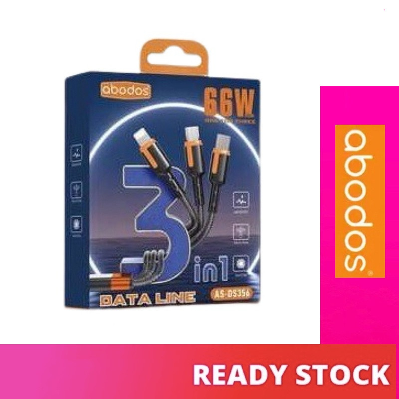 ABODOS 66W 3 IN 1 USB Data Cable / 6A Super Fast Chaging / 1.2 เมตร ความเร็วสูง AS-DS356